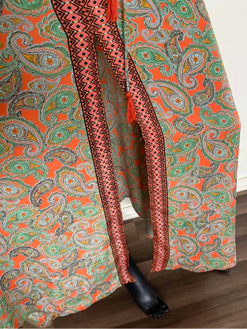 Paisley Print Orange & Green Maxi Dress with Center Panel - Picture 12 of 16